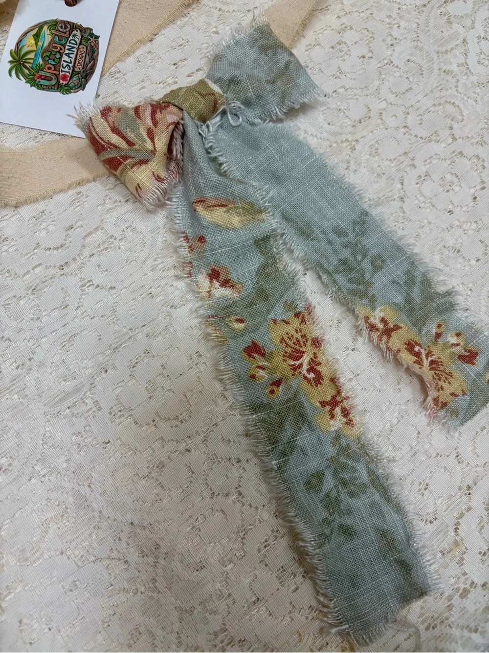 Upcycled Island  Floral Bow Scarf with Cream Tie Avant-garde Jabot